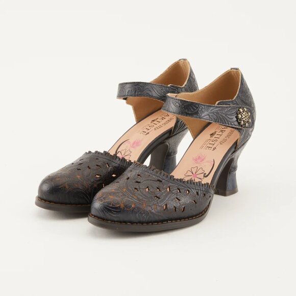 L'ARTISTE VISIONARY ANKLE STRAP SHOE Gothic Floral Heels Spring Step - Picture 1 of 5